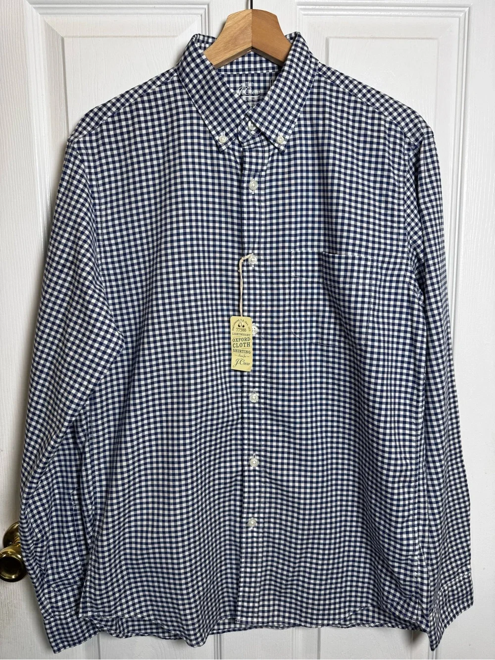 NWT J.Crew Slim Oxford Cloth Gingham Button Down Shirt Blue White Medium Classic